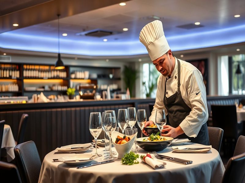 Chef passionné préparant un plat raffiné dans la cuisine de Demo Feady's.