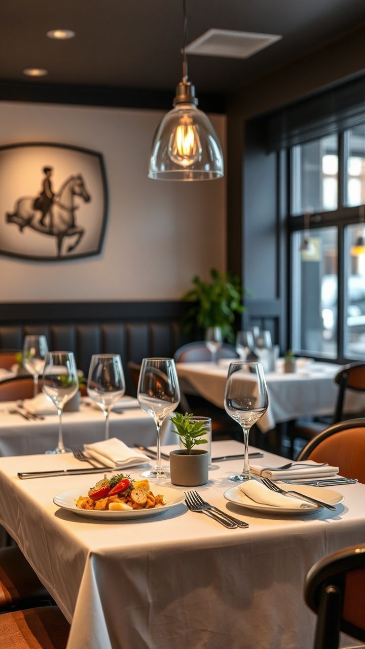 Salle à manger moderne et élégante du restaurant gastronomique Demo Feady's à Paris.